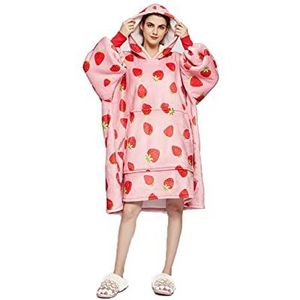 iyoimono Hoodiedeken voor dames, flanel, fleece, pullover, sweatshirt, deken, wollige sherpa tv-deken met mouwen, fruitprint, dierenprint, oversized capuchon, pullover, knuffeldeken, eenheidsmaat,