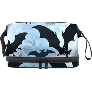 Grote capaciteit reizen cosmetische tas,Vleermuis vliegen maan, make-up tas,Waterdichte make-up tas organisator, Meerkleurig, 27x15x14 cm/10.6x5.9x5.5 in