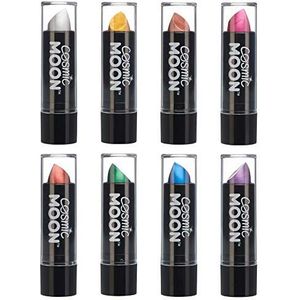 Cosmic Moon - Metallic lippenstift - 5g - Voor betoverende metalen lippen! - Assortiment van 8 kleuren - Inhoud: Zilver, Goud, Roségoud, Roze, Rood, Groen, Blauw, Paars