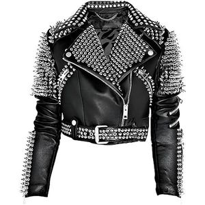 Stijlvolle studs echt lederen rock punk jas voor dames - zwarte spikes Britney Blazer Style Jacket, Zwart, XS