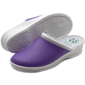Poligono Anatomische Hygiënische Pantoffels voor Vrouwen, Comfortabele Orthopedische Schoenen met een Bovenwerk van Geperforeerd Echt Leer, Paars voor dames, 40
