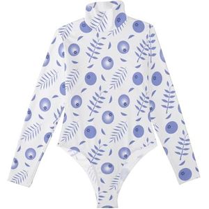 LI ZHI XIN Bodysuits voor dames, lange mouwen, eendelige jumpsuit met hoge hals, coltrui, turnpakje, top voor meisjes, dans, workout, fitness, bodysuit met fruit-blauwe bessenpatroon, Meerkleurig, S