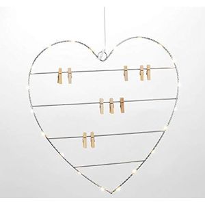 Spetebo LED Deco hart 39 cm met 10 houten klemmen en 20 LEDs - hangende decoratie licht hart - fotohouder