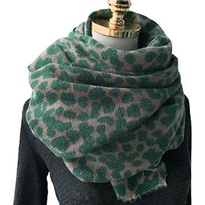 Sjaals Dames Winter Sjaal, Leopard Print Imitatie Cashmere Sjaals, Dikke Warm Grote Deken Wrap Sjaal Cheetah Sjaals, Groen Blijf warm