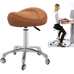 JAVPTAV Ergonomische zadelvormige kruk bureaustoel, medische zadelstoel, salonstoel voor mondhygiënist, thuiskantoor, massagewerkplaats, verstelbare kruk (bruin)