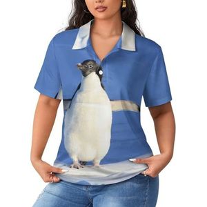 Pinguïn Poloshirts voor dames, korte mouwen, casual T-shirts met kraag, golfshirts, sportblouse, tops, 2XL