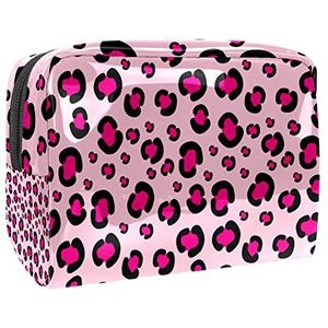 Draagbare make-up tas met rits reizen toilettas voor vrouwen handige opslag cosmetische zakje Girly roze roze roze luipaard print patroon
