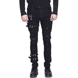 Punk Gothic voorkant jeans heren, Steampunk denim potlood broek slim fit, zwart strekken broek