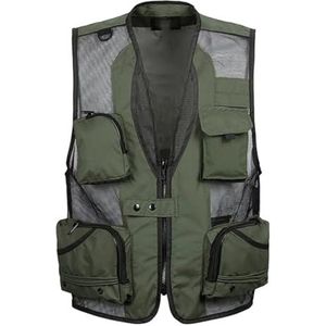 Pegsmio Mannen Mesh Baggy Mouwloos Vest Met Veel Zakken Lente Herfst Multi Pocket Jas Vest, Leger EN8, 4XL