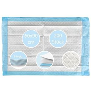 TIGA-MED Medische onderleggers, 60 x 90 cm, 8-laags, 200 stuks, trainingspads, aankleedkussens voor baby's, eenmalig patiëntonderlegger, incontinentieonderleggers, puppyonderleggers