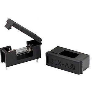 Zekeringhouder voor 5 x 20 mm BLX-A glazen buis met montage op zwarte plastic PCB (afmeting: 10 stuks)