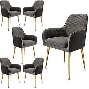 GEIRONV Dining stoelen Set van 6, 40 × 40 × 76 cm Fluwelen met metalen poten make-upstoel for woonkamer slaapkamer keuken stoelen Eetstoelen (Color : Gris)