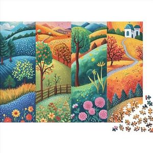 The Four Seasons Houten puzzel voor volwassenen in unieke vorm puzzel seizoenen cadeau familie puzzel geschenken spel kleurrijke dilegie puzzel plezier 300 stuks (40 x 28 cm)
