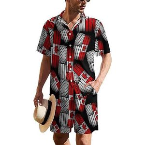 Amerikaanse zwarte en Canadese vlag heren Hawaiiaanse pak set 2-delig strand outfit korte mouw shirt en shorts bijpassende set
