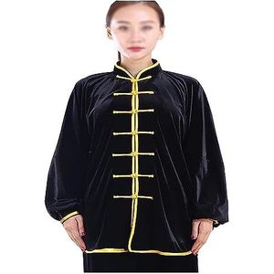 OIFAODAO, Dikker fluwelen Taichi-uniform Winter Unisex Stretch Vechtsportpak Kung Fu-kleding Chinese traditionele ochtendoefeningen Kleding Halve mouwen Tai Chi Sui,Tai Chi-uniformen(Black,L XL)