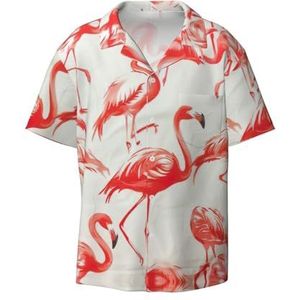 YJxoZH Flamingo's Op Witte Print Heren Jurk Shirts Casual Button Down Korte Mouw Zomer Strand Shirt Vakantie Shirts, Zwart, 4XL