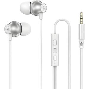 Lamkrtlp Hoofdtelefoon, in-ear hoofdtelefoon met microfoon en volumeregeling, hoofdtelefoon met kabel voor hoofdtelefoon 3,5 mm jack - wit