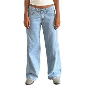 TERAZUNO Jeans Vintage Broek met Wijde Pijpen Broek Baggy Jeans Dames Y2k Broek Jeans met Rechte Pijpen Denim Damesbroek met Hoge Taille Jeansbroek met Wijde Pijpen Casual Losse Damesbroek Vrijetijdsb
