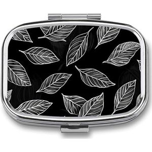 Doodle Bladeren Patroon Print Pillendoos Geneeskunde Pil Organizer Kleine Pil Case Reizen Pil Container Draagbare Pil Case voor Pocket 2 Compartiment Pillenhouder Pillendozen voor Reizen