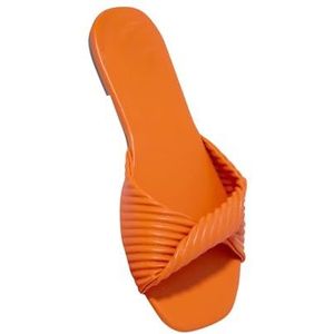 Zyerern Slippers Vrouwen Grappige Zomer Mode Slijtage Minimalistische Stijl Platte Sandaal Flip Flops Uitloper Slippers, JH17, Oranje, 4.5 UK Wide