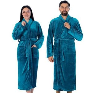 Gräfenstayn badjas dames & heren knuffelfleece - sjaalkraag - unisex - lang - microvezel - OEKO TEX Standard 100 - maat (Turquoise, XXL)