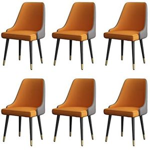 GEIRONV Moderne eetkamerstoelen set van 6, zachte PU lederen zitkussen metalen poten lounge zijstoelen woonkamer keukenteller stoelen Eetstoelen (Color : Orange)