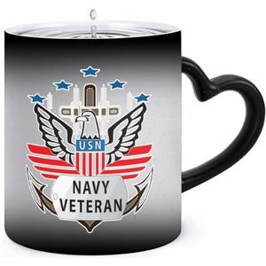USN Navy Veteraan Koffie Mok 11oz Kleur Veranderende Mokken Hartvormig Handvat Warmtegevoelige Verkleuring Cups