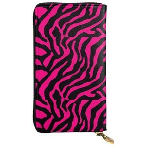 Zebra Tijger Luipaard Roze Unisex Lederen Rits Portemonnee Cosmetische Tas voor Feest Reizen Vakantie, Zwart, Eén maat