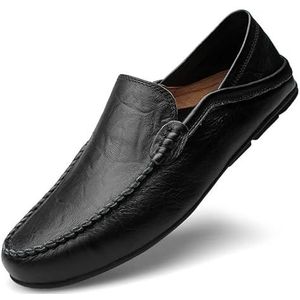 Loafers for heren, ronde neus, kunstleer, loafers, schoenen, resistente platte hak, lichtgewicht, mode-instapper (Color : Black, Size : 42 EU)