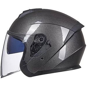 Motorhelm, Dubbel vizier open gezicht 3/4 scooter straat crossmotor helm DOT goedgekeurd D,XL61-62cm(F,XL6162cm)