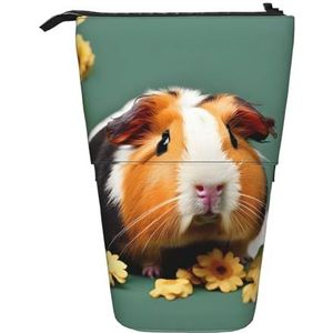 Nbtghga Bloem Cavia Print Potlood Telescopische Klassieke Kunsten Stand Up Potlood Case Organizer Potlood Houder Make-up Tas Gift, Zwart, Eén maat