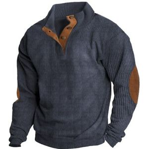 Heren Corduroy Sweatshirt Stand Kraag Knop Trui Sweatshirts Mode Vintage Lange Mouwen Casual Kleding, Blauw Grijs, L