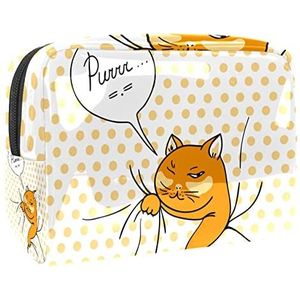 Leuke grappige oranje kat met gele stippen achtergrond afdrukken reizen cosmetische tas voor vrouwen en meisjes, kleine waterdichte make-up tas rits zakje toilettas organizer, Meerkleurig, 18.5x7.5x13cm/7.3x3x5.1in, Modieus