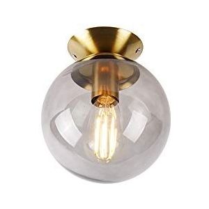 QAZQA - Art Deco Art deco plafondlamp messing met smoke glas - Pallon | Woonkamer | Slaapkamer | Keuken - Glas Bol - E27 Geschikt voor LED - Max. 1 x 25 Watt