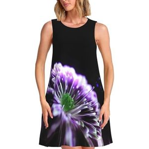 ELSMZXZD Gouden Ananas Print Dames Zomerjurken - Casual Mouwloze Jurk Zonnejurk 2025 Strand met Zak, Violet Groene Gloed, S