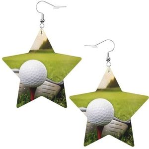 OPSREY Golfbal bedrukte dames lederen oorbellen ster oorbellen lichtgewicht bengelende oorbellen, Eén maat, Kunstleer