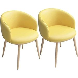 GEIRONV Modern Dining Chairs Set Of 2, PU Leather Seat Backrests Chairs with Metal Legs Kitchen Living Room Counter Leisure Chairs Eetstoelen (Color : Yellow, Size : 42x42x75cm)