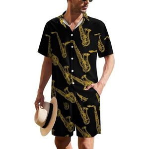 Saxofoon muziekinstrument Hawaïaans pak voor heren, set van 2 stuks, strandoutfit, shirt en korte broek, bijpassende set