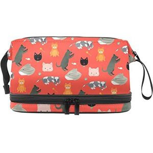 Dubbellaags Cosmetische Tas Dieren Draagbare Make-up Tas Reizen Organizer Pouch Voor Vrouwen Meisjes Toiletries Tassen, Meerkleurig, 27x15x14 cm/10.6x5.9x5.5 in, Make-up zakje