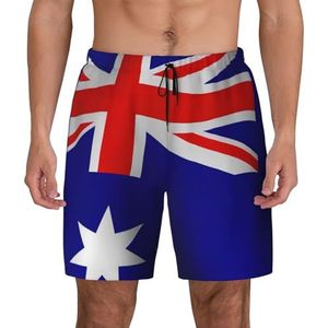 ERSDWRE Australische Vlag Print Strand Shorts Met Zakken Zwembroek Mannen Zwembroek Broek Badmode Voor Surfen Zwemmen, Zwart, S