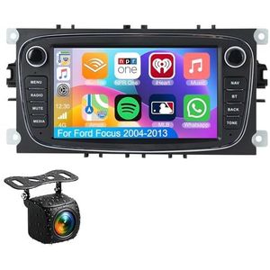 Android 14.0 2 Din Autoradio 7"" Touchscreen Auto Stereo voor Ford Focus 2004-2013 met Draadloze Carplay Android Auto GPS navigatie AHD Omgekeerd beeld Stuurwielbediening(Black,S-5(6G+128G))