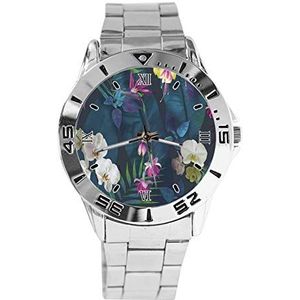 Bloemen Vintage Patroon Mode Vrouwen Horloges Sport Horloge Voor Mannen Casual Rvs Band Analoge Quartz Horloge, Zilver, armband