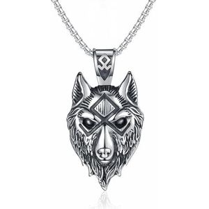 Mens Viking Fenrir Wolf hoofd hanger ketting, Scandinavische Scandinavische roestvrijstalen hanger, Talisman Amulet bescherming sieraden geschenken