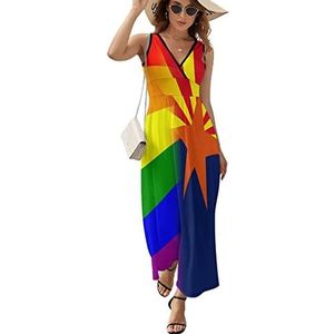 LGBT Pride Arizona State Flag dames lange jurk mouwloze maxi-jurk zomerjurk strand feestjurken avondjurken 2XL
