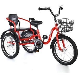 Driewieler for kinderen met één snelheid for 3-12 jaar oud, 16 inch veilige cruisefiets, draagbare fiets met 3 wielen met mand en achterbank, ideaal als cadeau for kinderen(Color:Red)