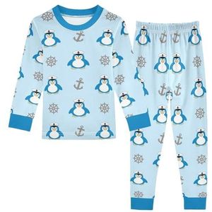 LI ZHI XIN Paj-set voor kinderen, katoen, jongens, meisjes, nachtkleding set, kinderen, lange mouwen, Paj-set, 2-delig, homewear, nachtkleding voor leeftijd 1-8 jaar, schattig pinguïnpatroon