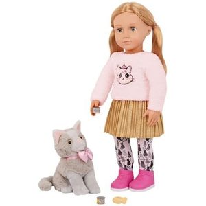 Our Generation – 46 cm pop & huisdier – pluche dier kat – accessoires voor hondenverzorging – rollenspel – speelgoed voor kinderen vanaf 3 jaar – Melena & Mittens