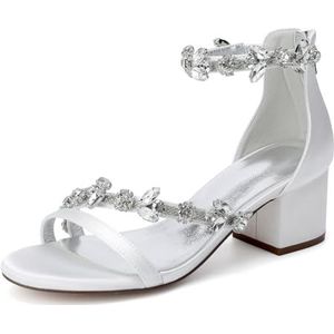 GHSIRUEU Vrouwen grote blokhakken Strass riem hakken Ronde open teen sandalen met hak Comfortabele geklede schoenen bruiloft bruids partij,ivoor,36 EU