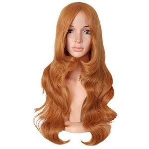 Charmante Synthetische Vezel Lange Golvende Vrouwen Volledig (Bruin)