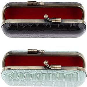 2x PU Texture Lady Lipstick Holder Balm Case met spiegel zwart/groen